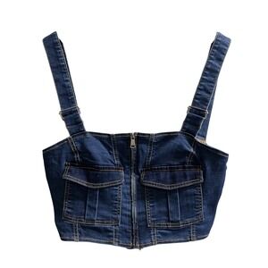 Denim Y2K Crop Top Zip Front Size L Western Cowgirl Festival‎ Rodeo Concert 90s